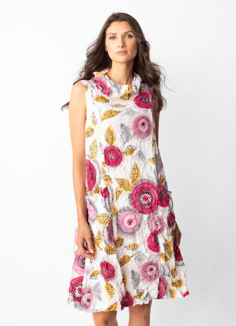 Crimped Cowl Floral Dress