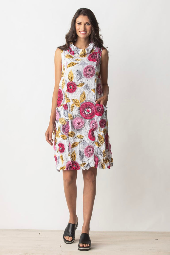 Crimped Cowl Floral Dress