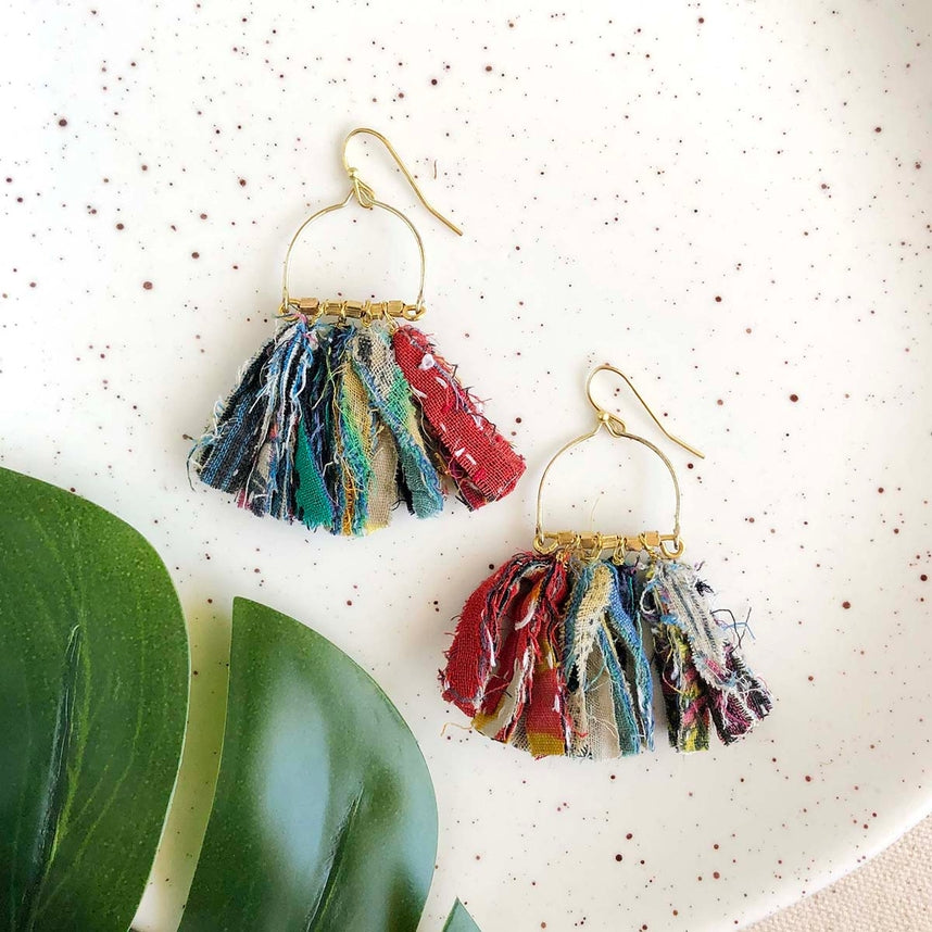 Kantha Beaded Hoop Earrings | WorldFinds