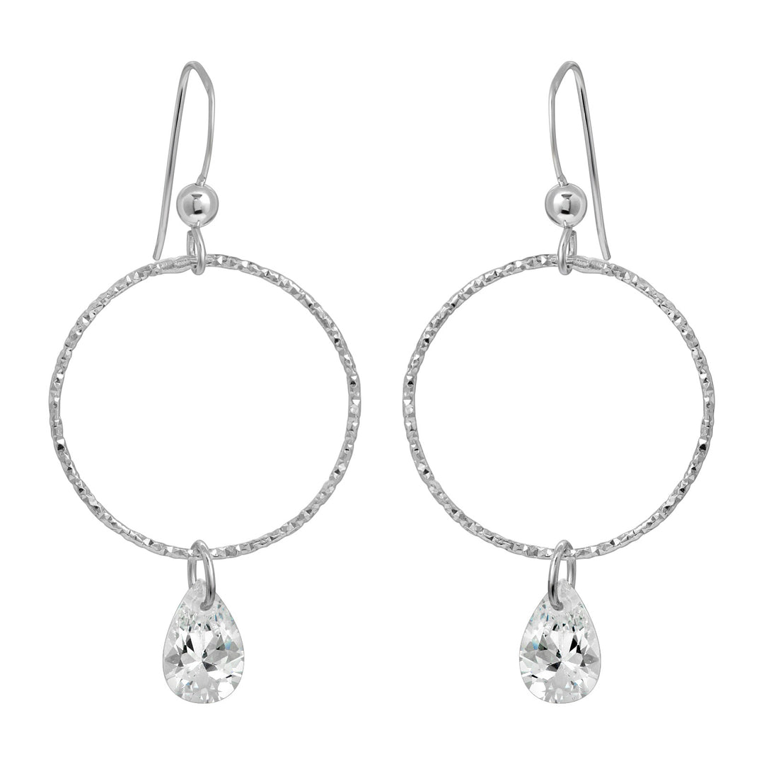 Diamond Cut Hoops Earrings - Clear CZ