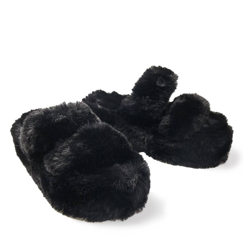 Platform Fuzzy Slippers in Black