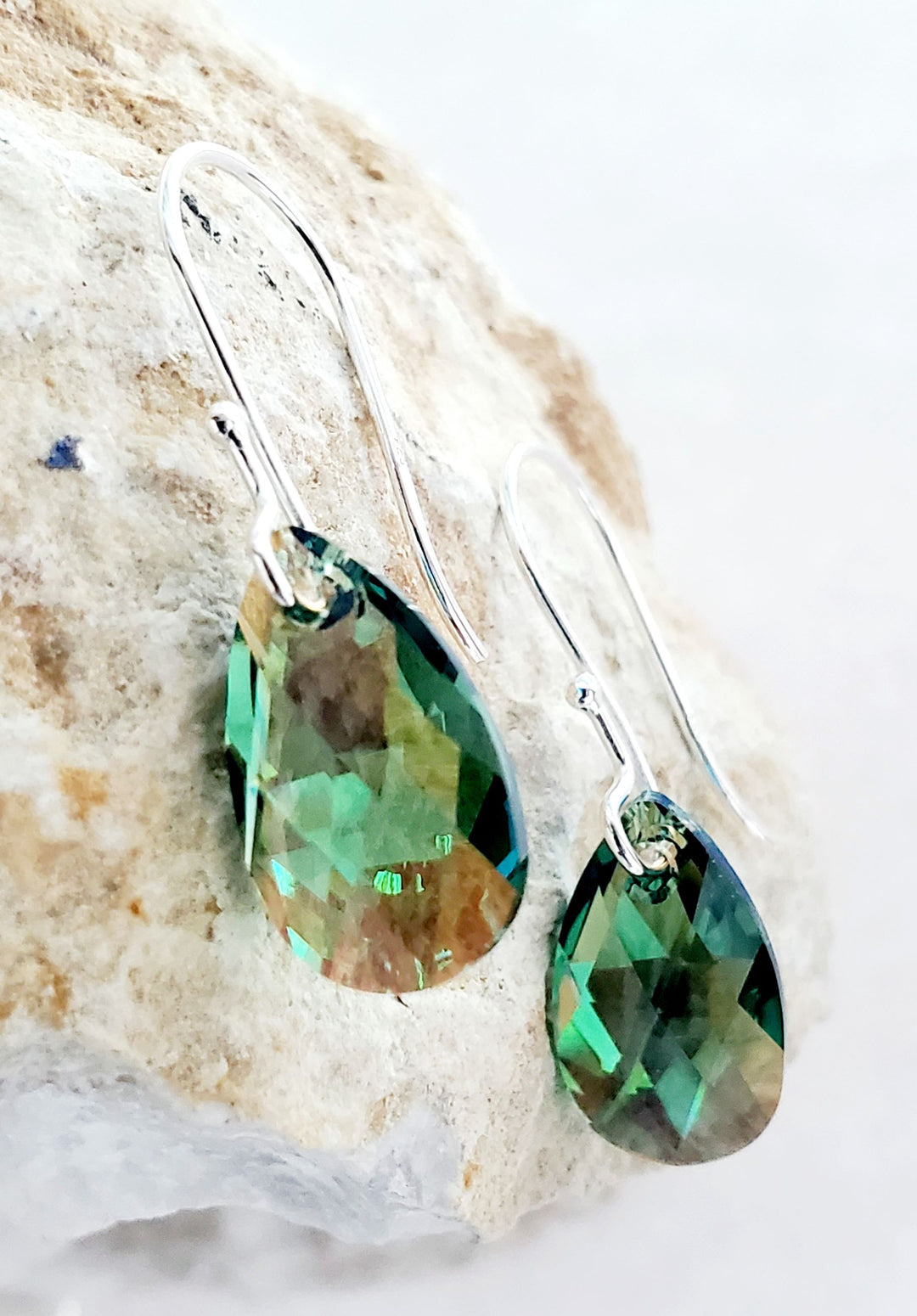 Crystal Briolette Earrings - Erinite Shimmer