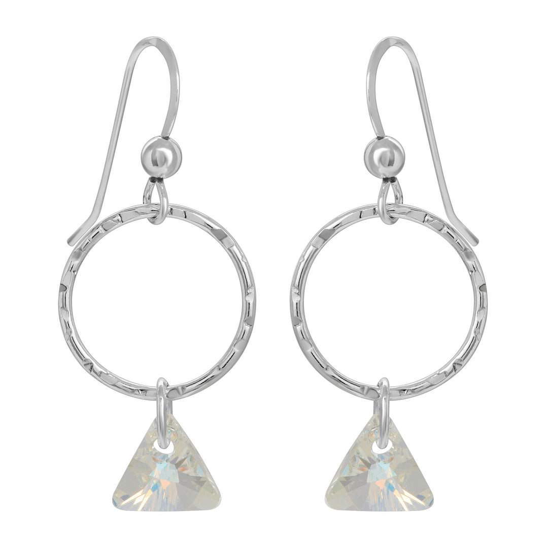 Hammered Hoop with Triangle Crystal Earrings