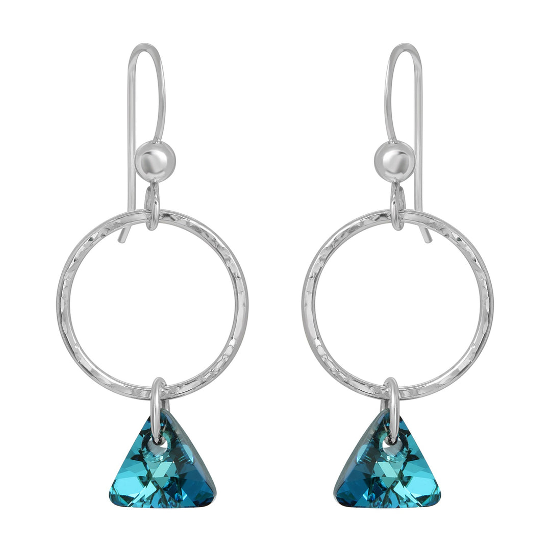 Hammered Hoop with Triangle Crystal Earrings - Bermuda Blue