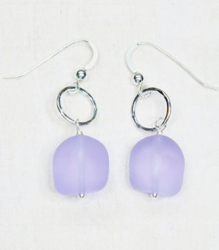 Eco Sea Glass with Hammered Ring Earrings - Periwinkle