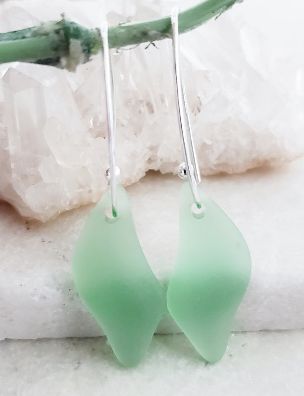 Eco Sea Glass Marquis Splash Earrings -Peridot Green