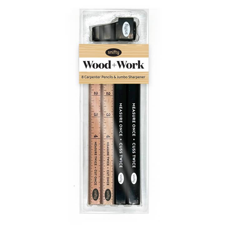 Wood + Work - 8 Carpenter Pencils/Sharpener Set