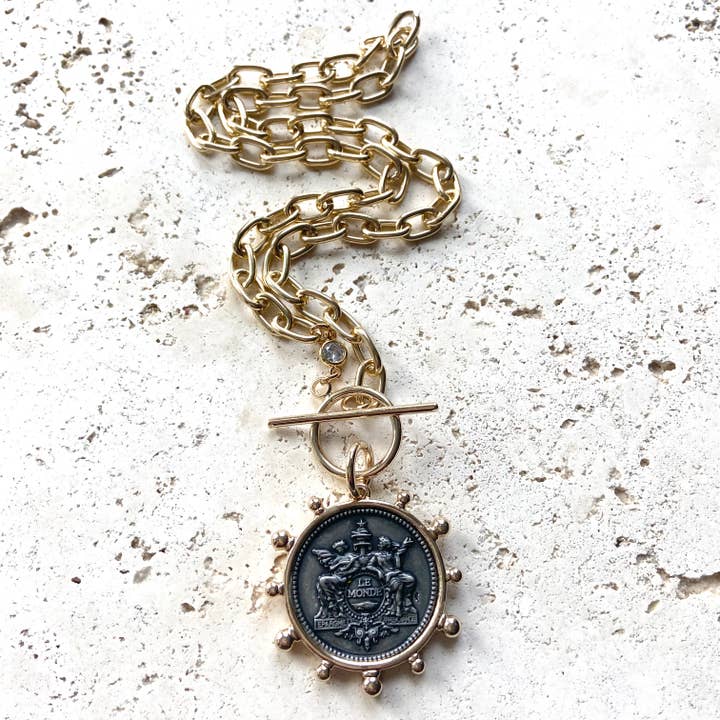 French Coin Necklace in Gold