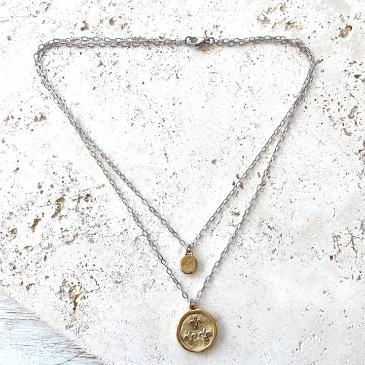 Bee Fleur De Lys Vintage Coin Necklace