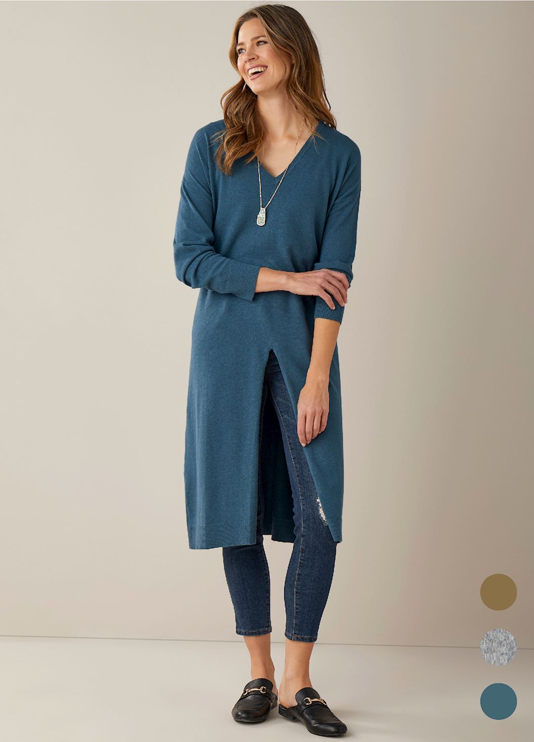 Pillar Knit Maxi Tunic in Teal