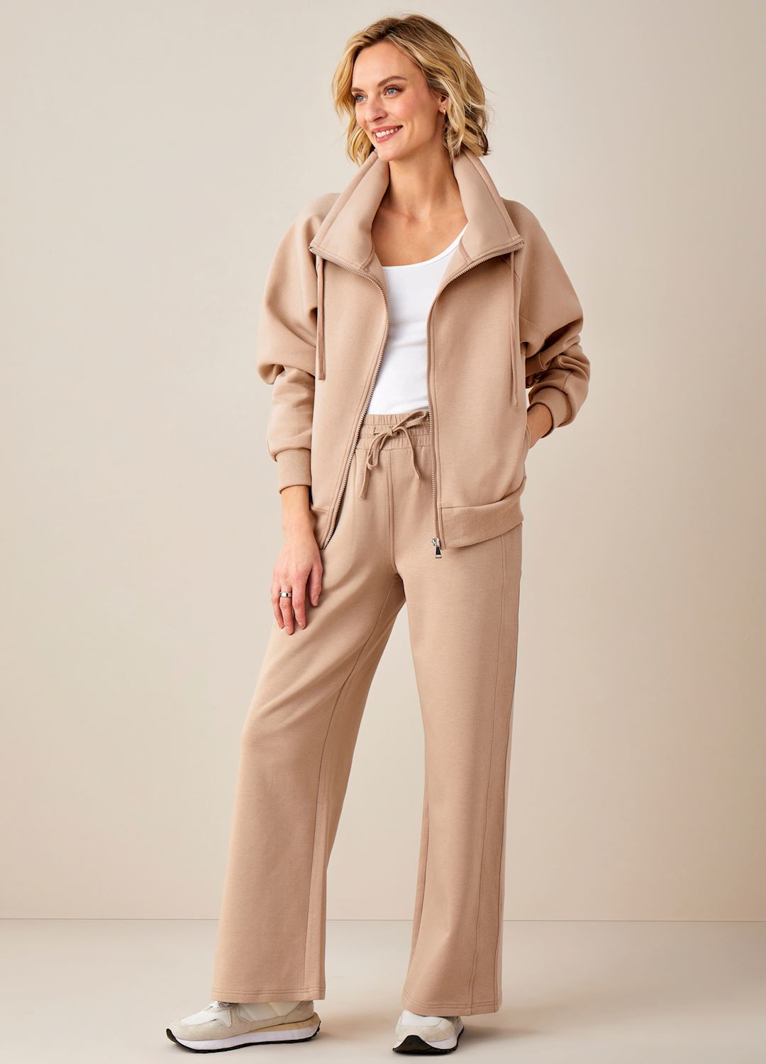 Funnel Neck Jogger Jacket in Tan