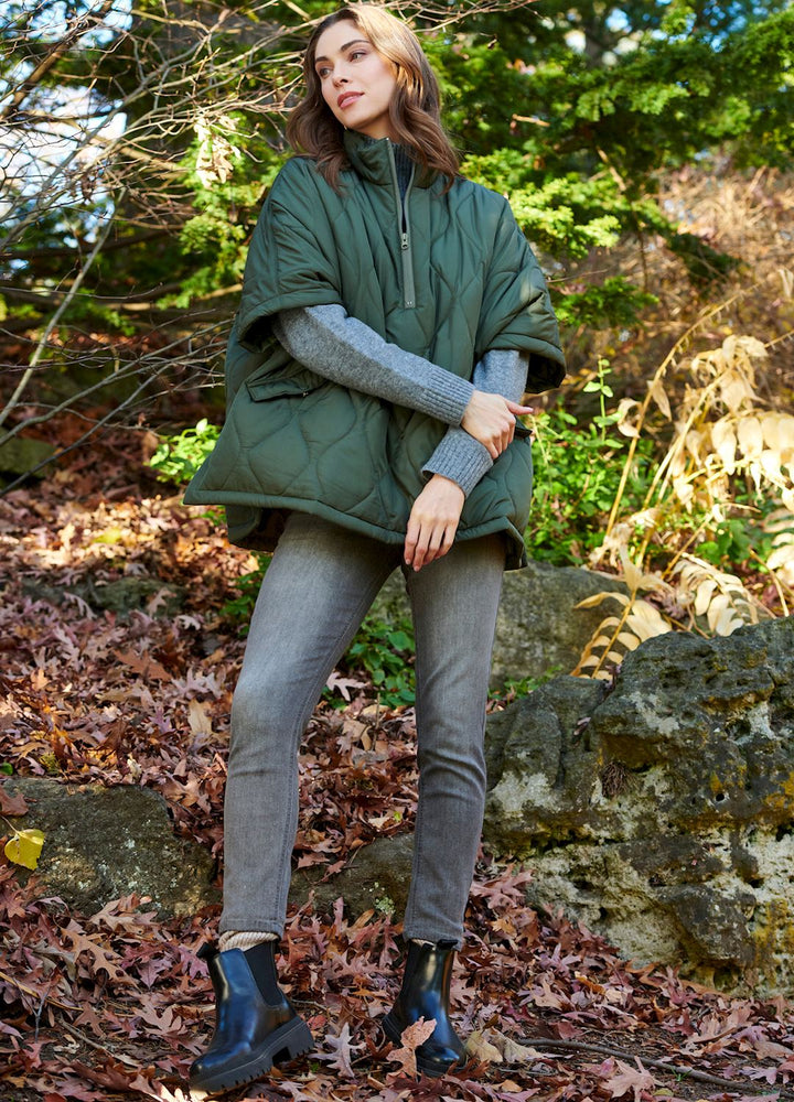 Quilted Cape Jacket in Olive