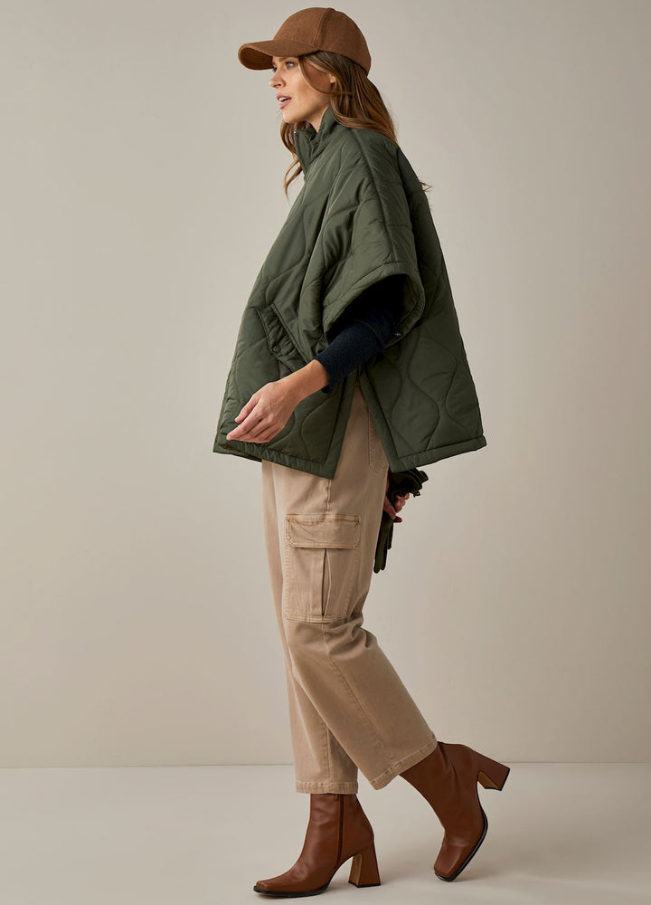 Quilted Cape Jacket in Olive