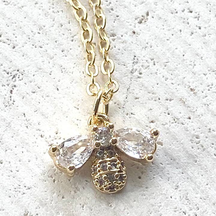 Bee Necklace Crystal Gold