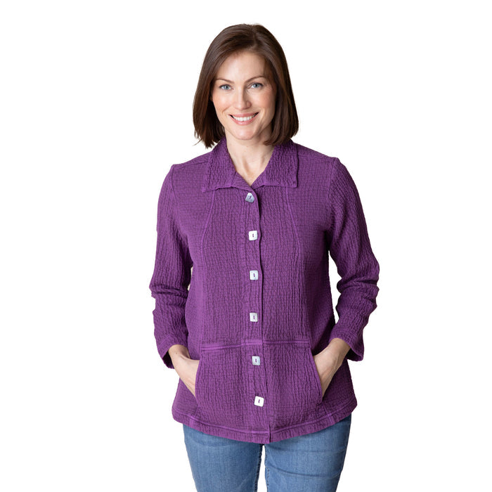 Sun Jacquard Seam Pocket Jacket in Plum