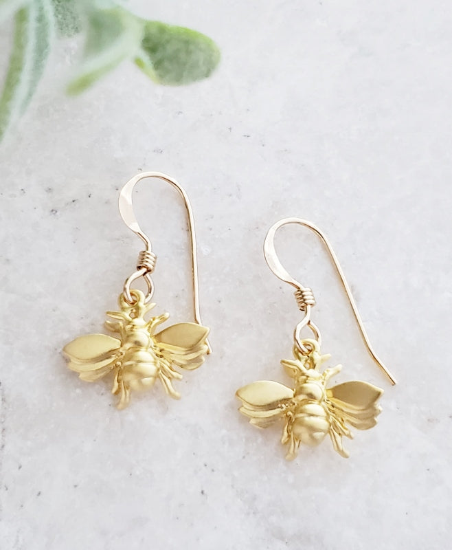 Gold Flying Bumble Bee Earrings