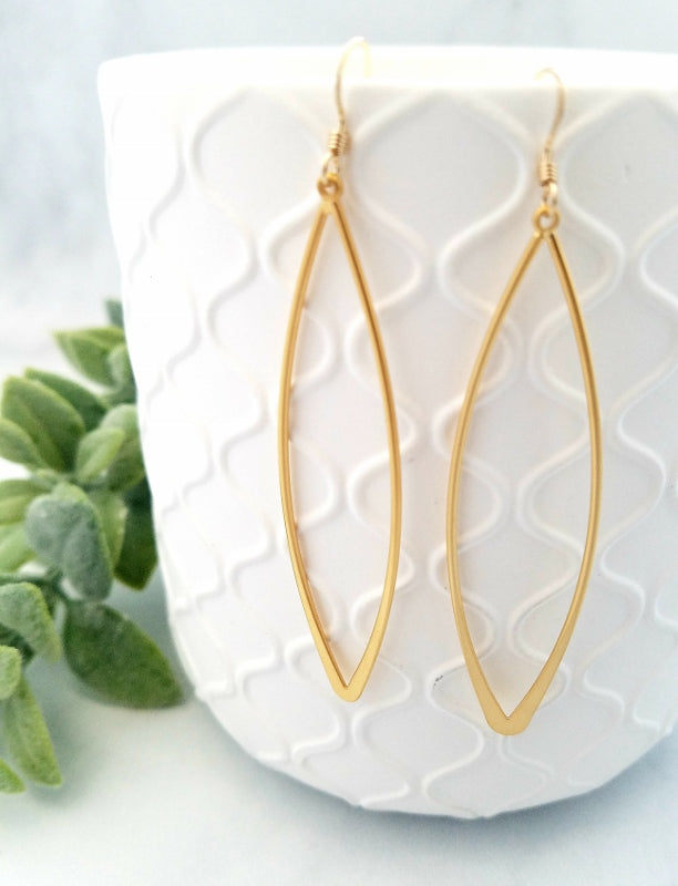 Gold Matte Long Marquis Earrings