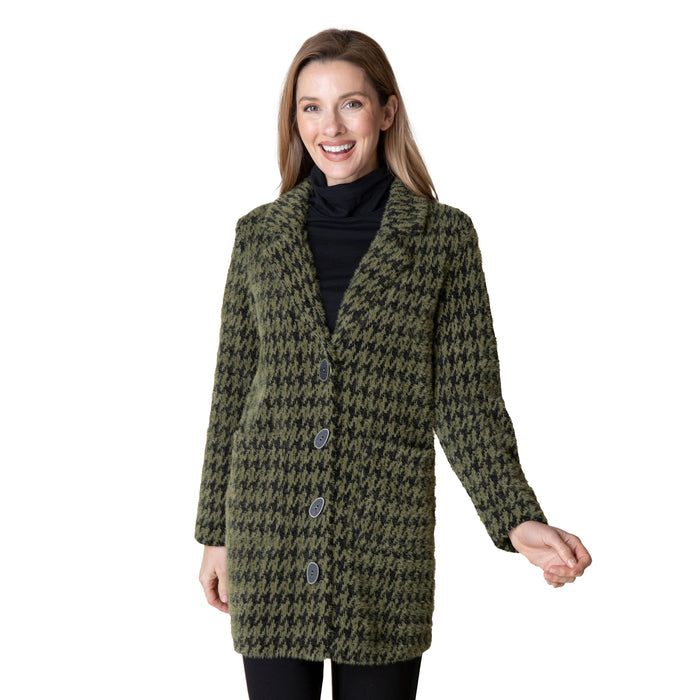 Chenille Hounds Tooth Car Coat in Olive