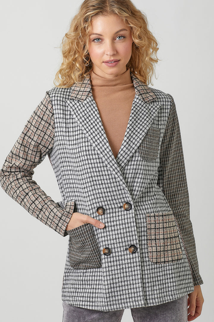 Mixed Plaid Double Breasted Blazer