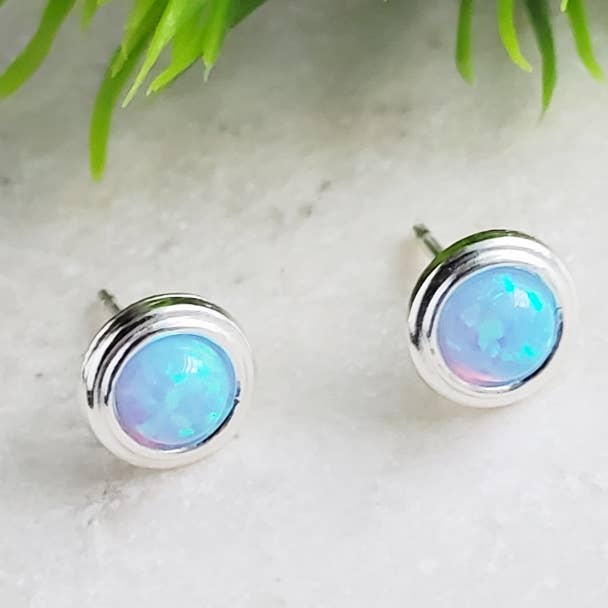 Fire Opal Bezel Stud in Sterling Silver