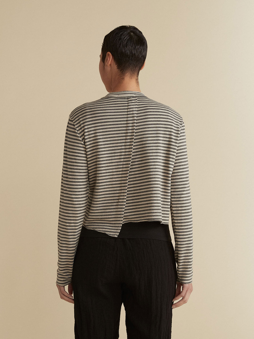 Asymmetrical Cardi-Grey Stripe in Moonbeam