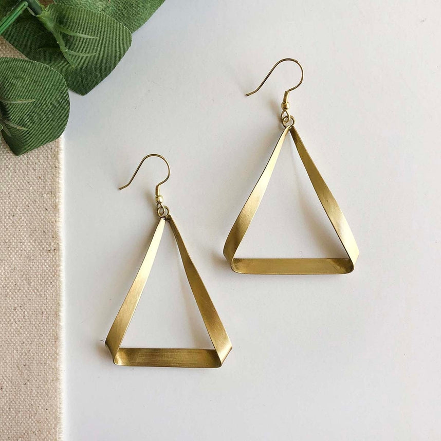 Folded Triangle Hoops in Gold