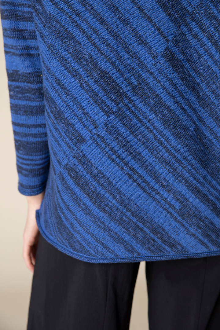 Mixed Stripe Crewneck in Cobalt