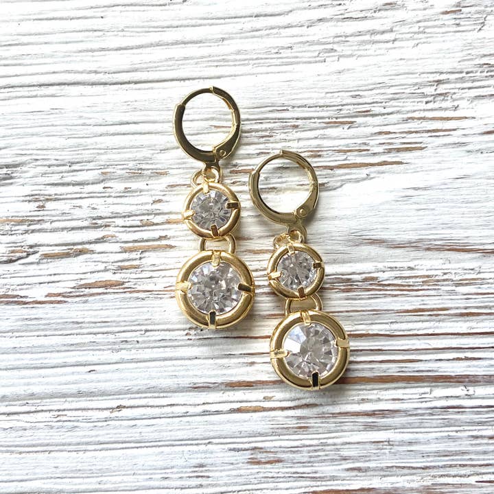 Crystal Dangle Earrings in Gold