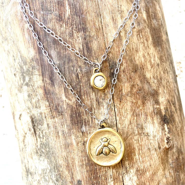 Bee Fleur De Lys Vintage Coin Necklace