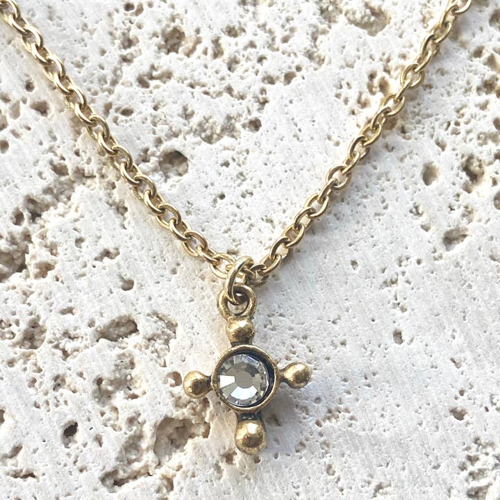 Tiny Cross with Crystal Gold Necklace