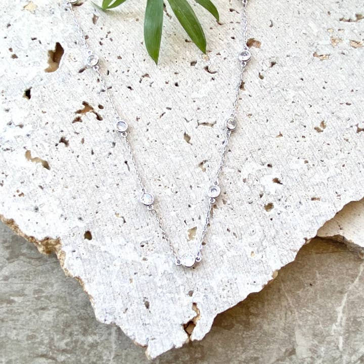 Long Layering Crystal Necklace in Silver