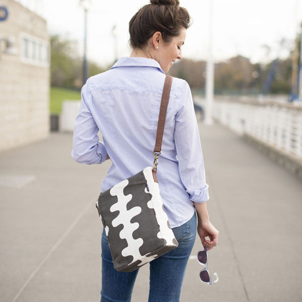 City Crossbody Sling in Charcoal Stripes