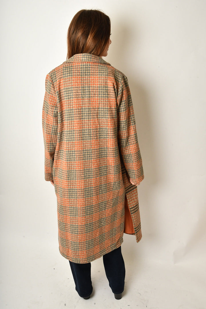 Mixed Media Coat in Taupe and Pumpkin