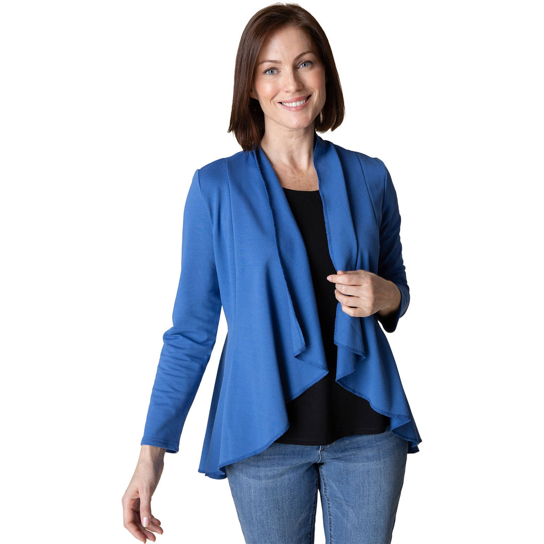 French Terry Drape Front Jacket in Blue