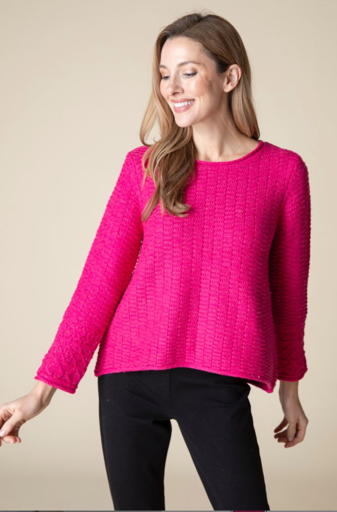 Ladder Stitch Rag-Yarn Sweater in Raspberry