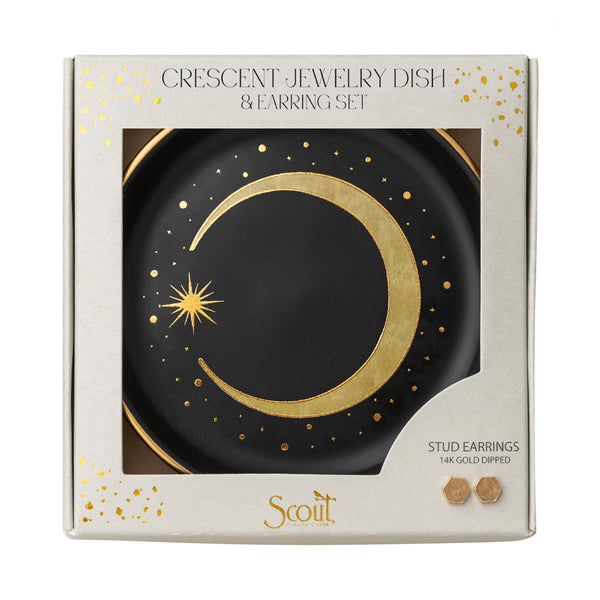 Jewelry Dish & Stud Earring Set - Crescent