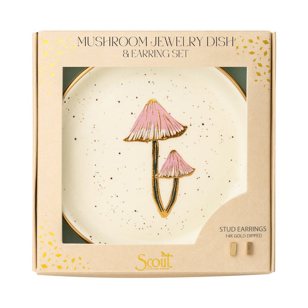 Jewelry Dish & Stud Earring Set - Mushroom