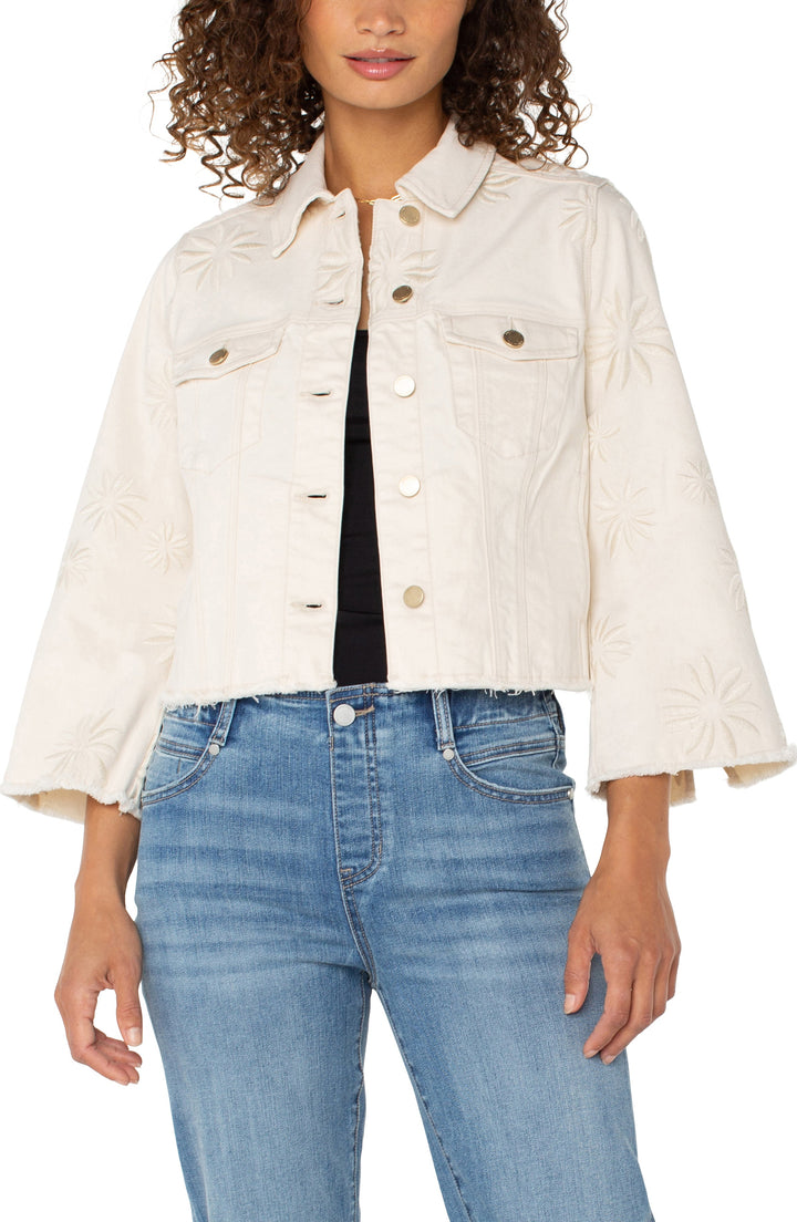 Embroidered Flowered Jacket with Wide Sleeves