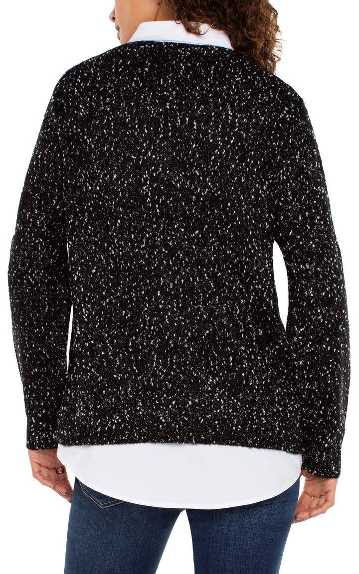 Long Sleeve Twofer Collared Sweater in Black