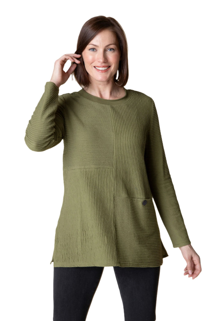 Ripple Effect Seamed Pocket Tunic in Olive