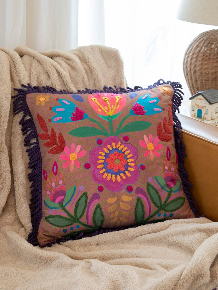 Tufted Boho Pillow - Brown