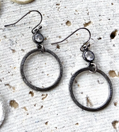 Hoop Earring with Crystal in Black