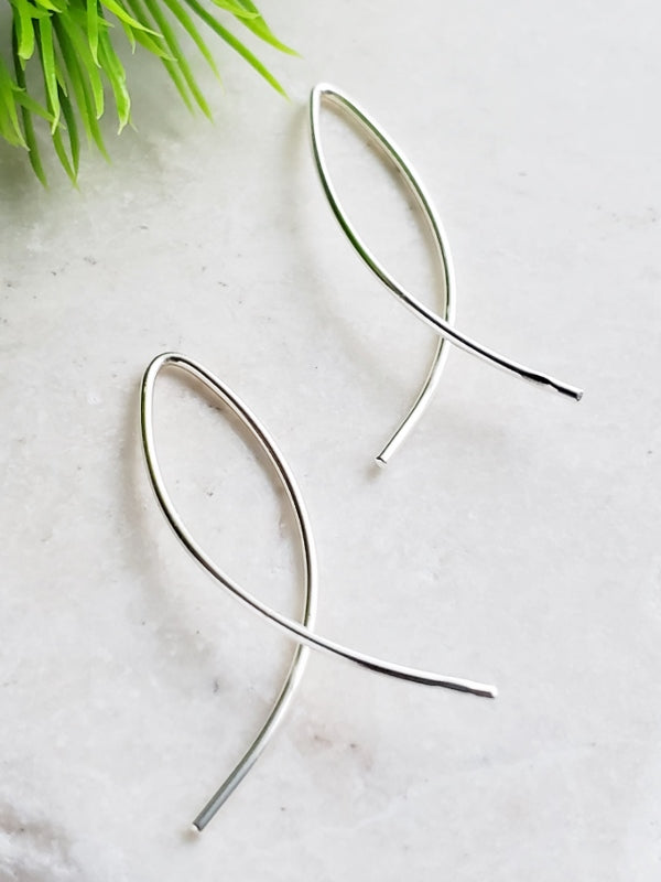 Threader Open Hoop Earrings in Sterling Silver