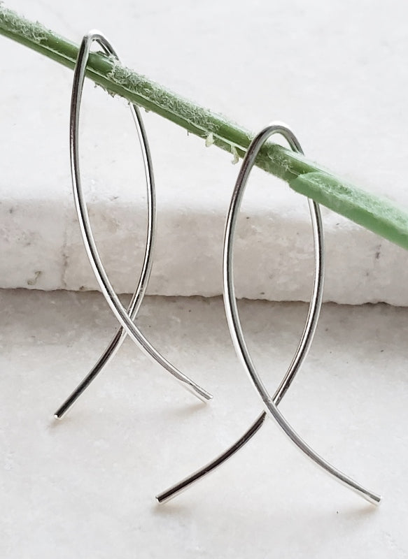 Threader Open Hoop Earrings in Sterling Silver