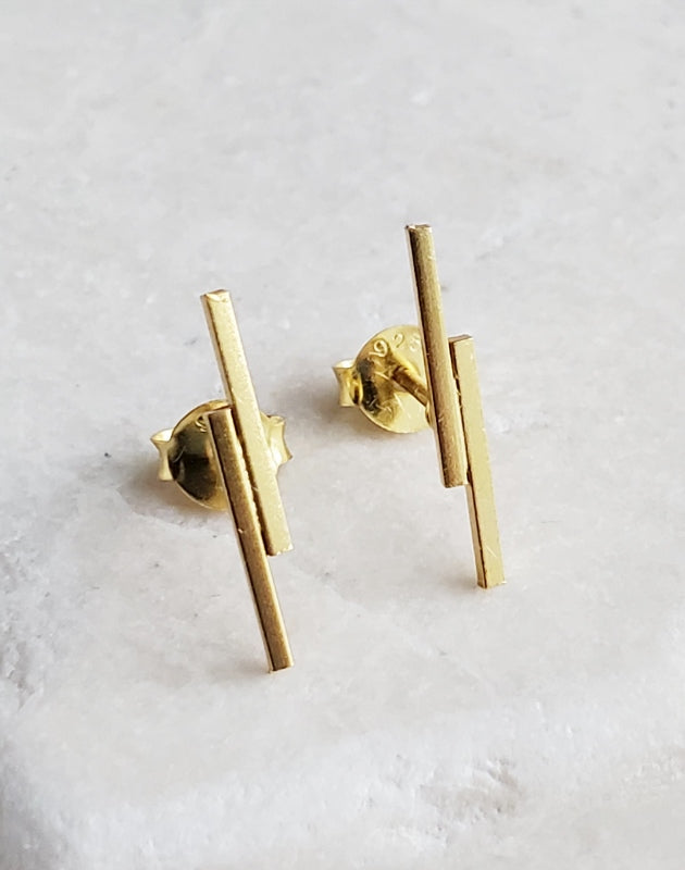 Gold Double Line Bar Studs