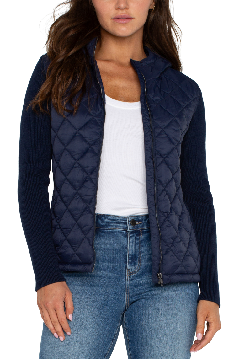 Quilted Sweater Jacket in Navy Blue