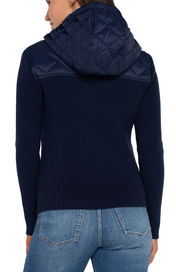 Quilted Sweater Jacket in Navy Blue