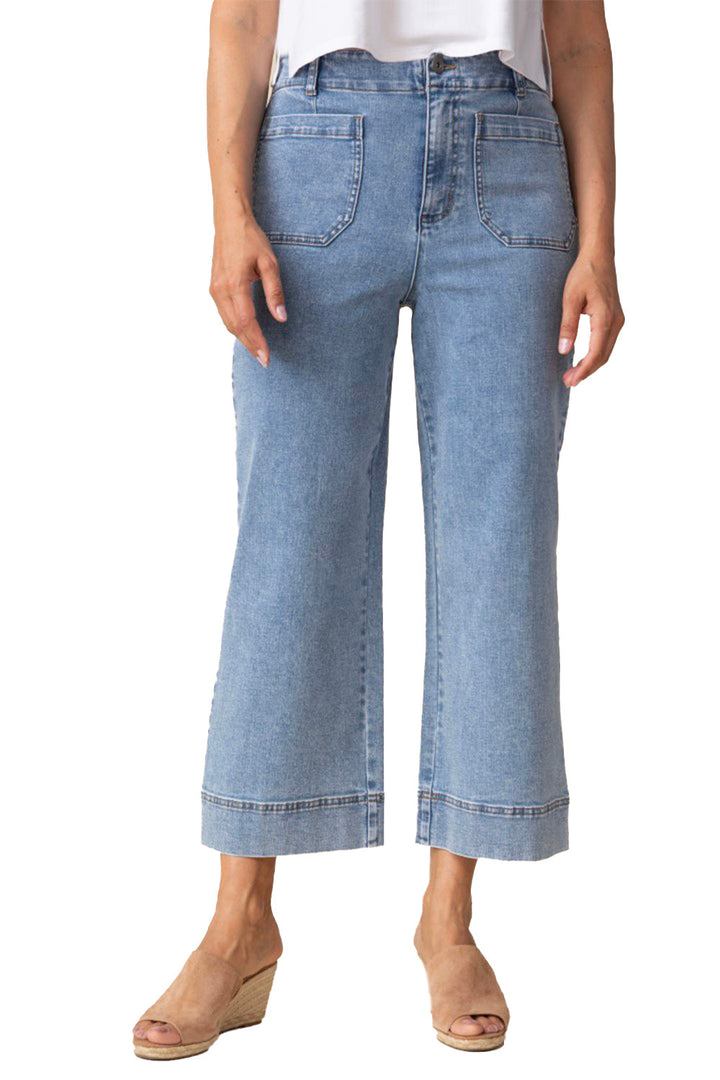 Stretch Denim Wide Leg Crop Pants