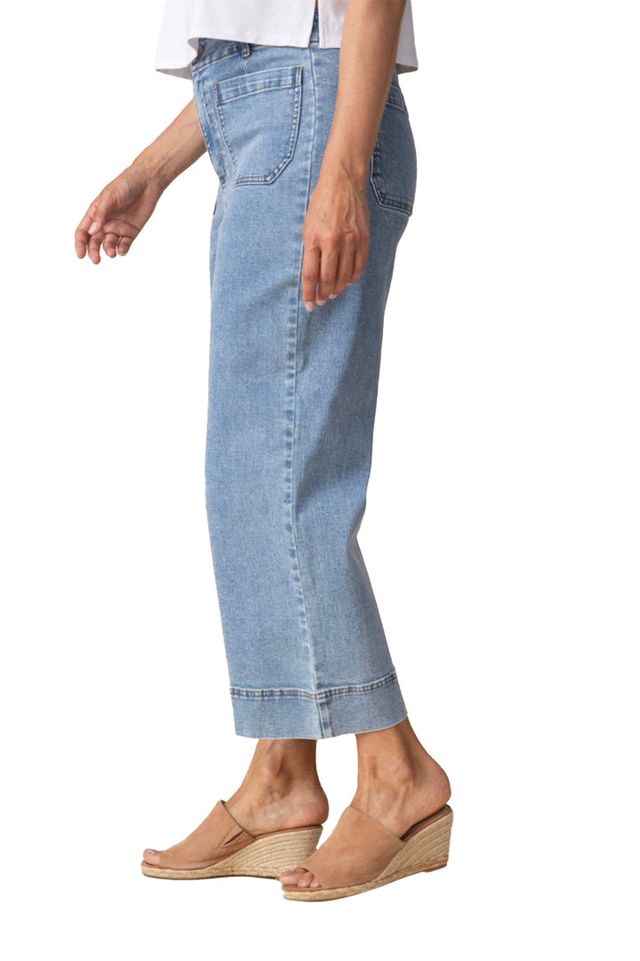 Stretch Denim Wide Leg Crop Pants