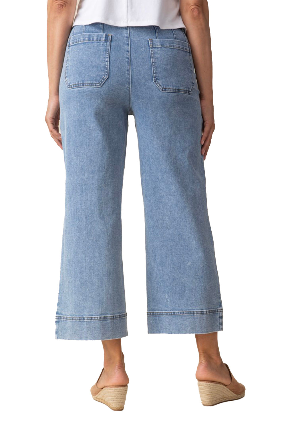 Stretch Denim Wide Leg Crop Pants